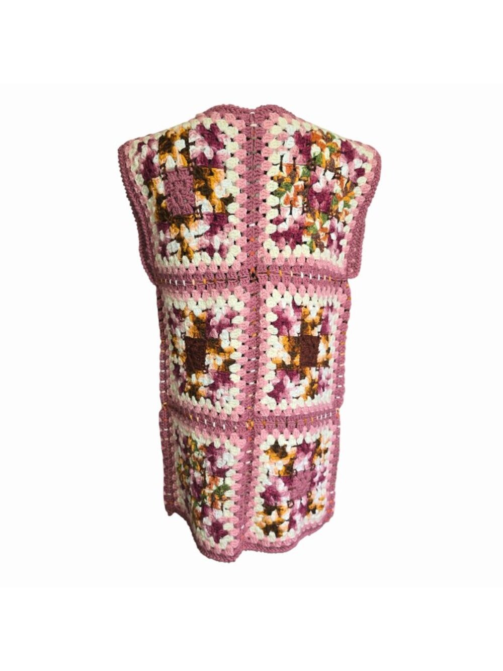 Handmade Crochet Granny Square Vest Pink Purple Boho Medium Large - Picture 5 of 6